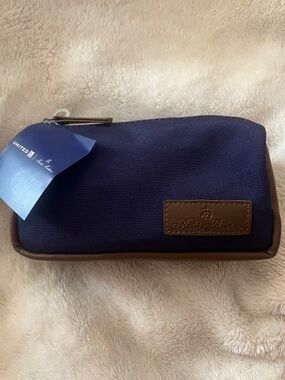 Brooks Brothers Navy Canvas Toiletry Pouch with Brown Trim